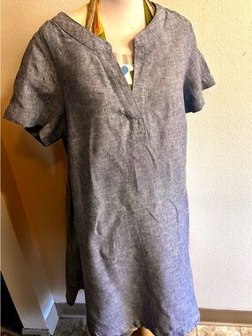 Tahari Gray Linen Shift Dress sz 1X